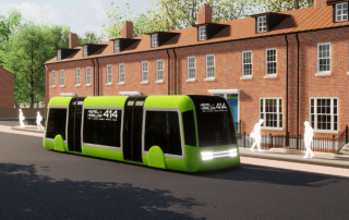 Green tram like mode of transport, artist illustration