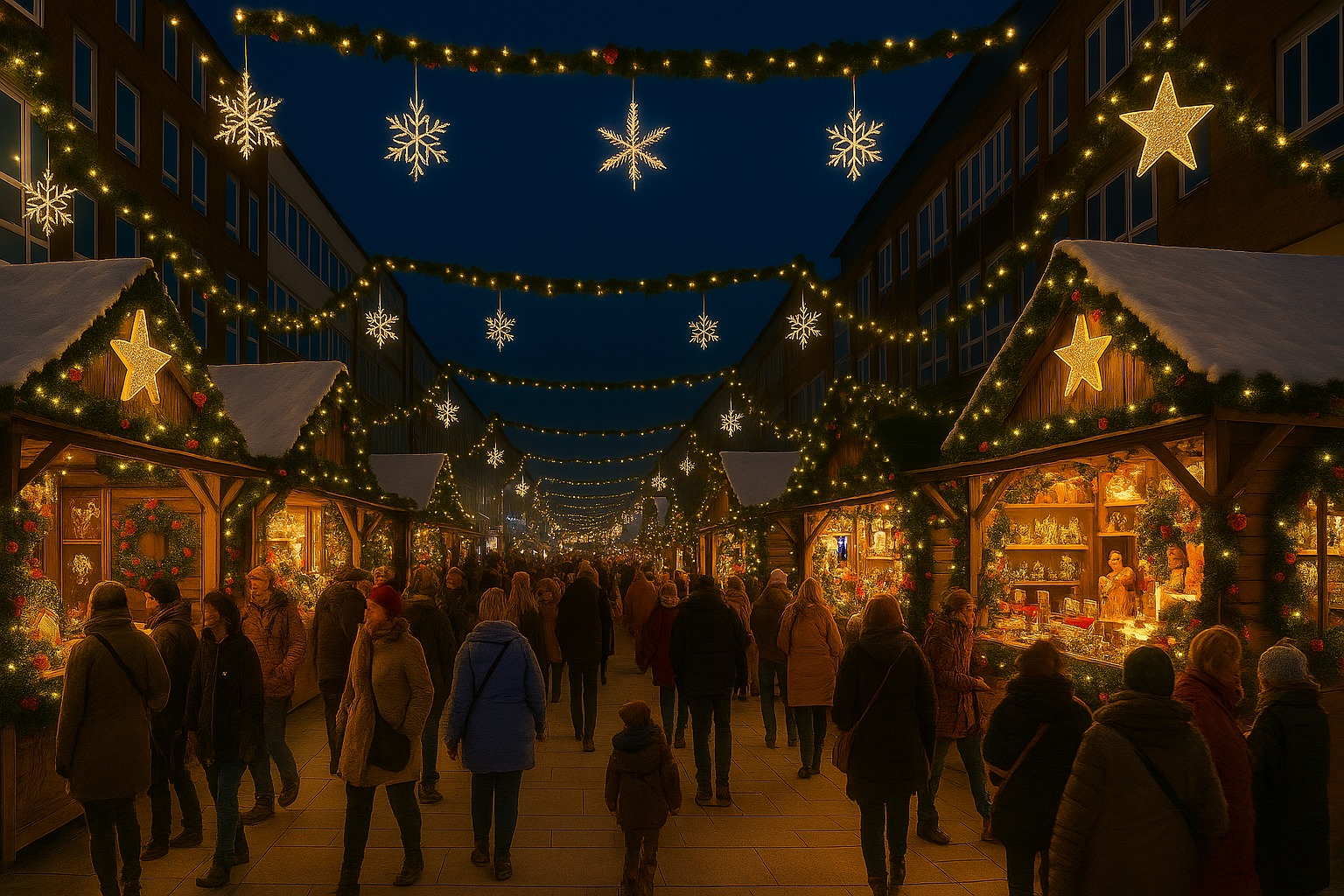 CGI of the Christmas Market in Harlow's redeveloped Broad Walk area