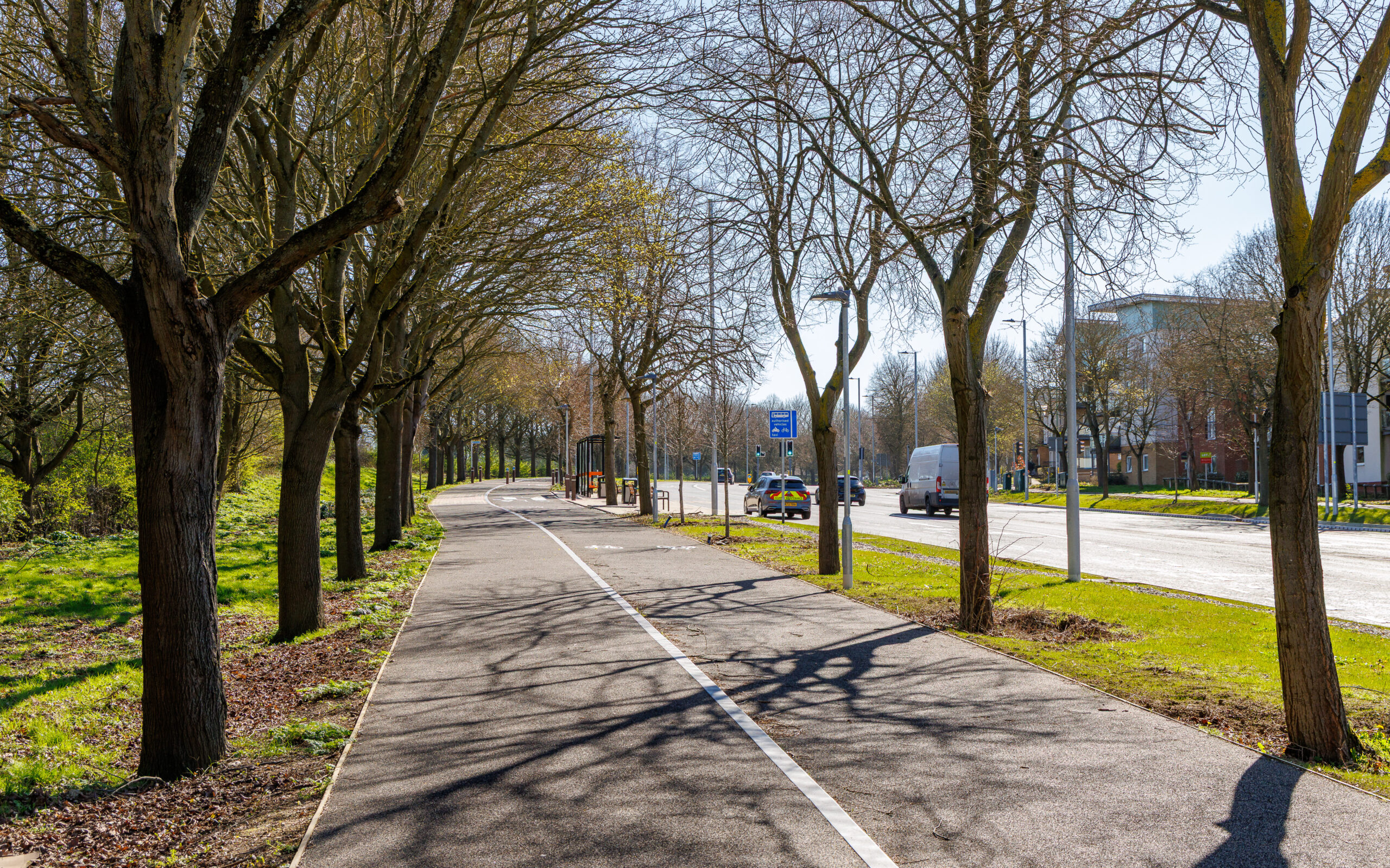 Cycling path on the Garden Town's new Sustainable Transport Corridor