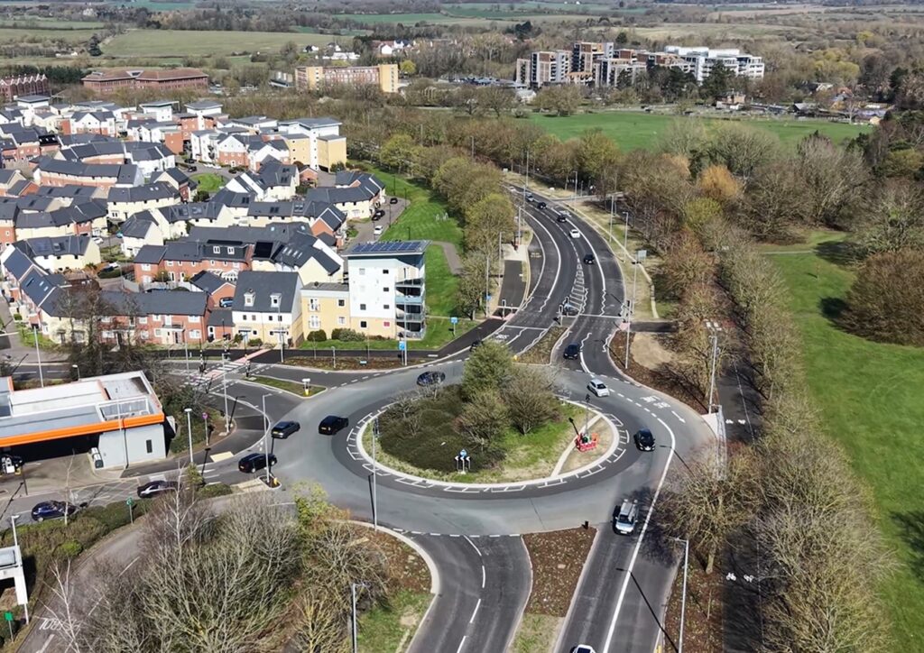 Harlow's new travel route from the sky, just above Sainsbury's